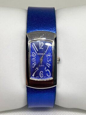Gossip women’s watch silver tone 20mm quartz analog blue dial leather running